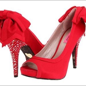 Betsey Johnson Red Jeweled Bow Platform Pumps